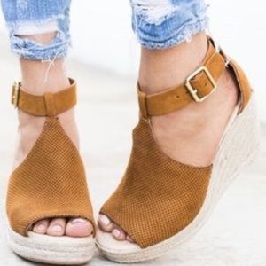 NEW Never Worn Camel Wedge Espadrilles
